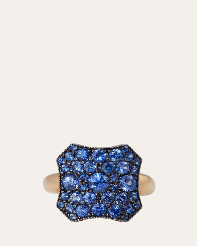 Square Blue Sapphire Cobblestone Statement Ring